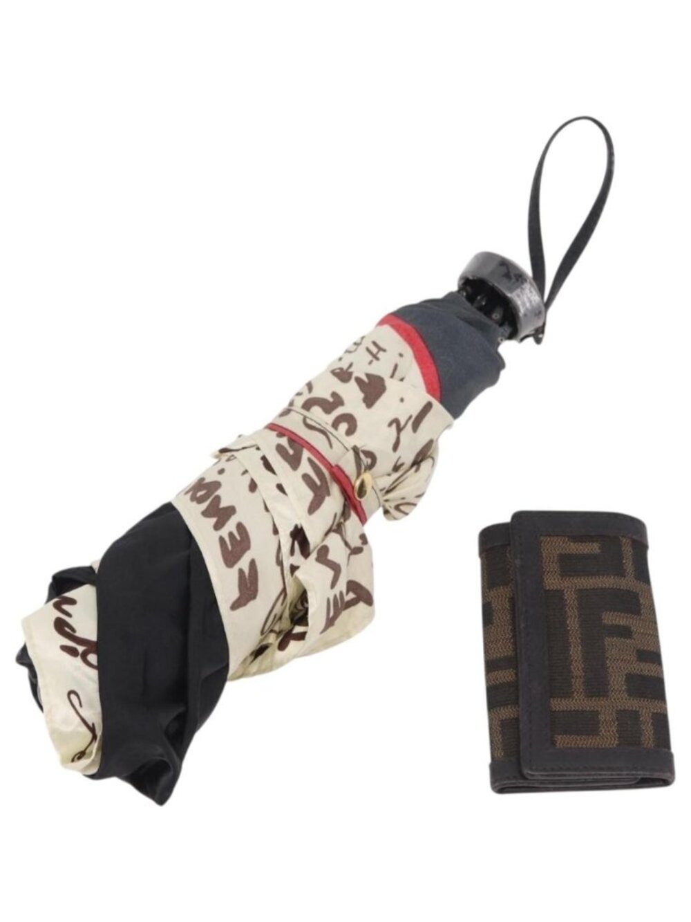 FENDI Zucca Canvas Folding Umbrella Key Case Nylon 2 Set Black